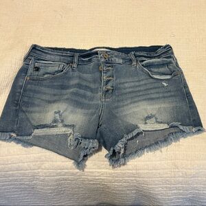 KanCan Light Blue Distressed Button-Fly Denim Shorts